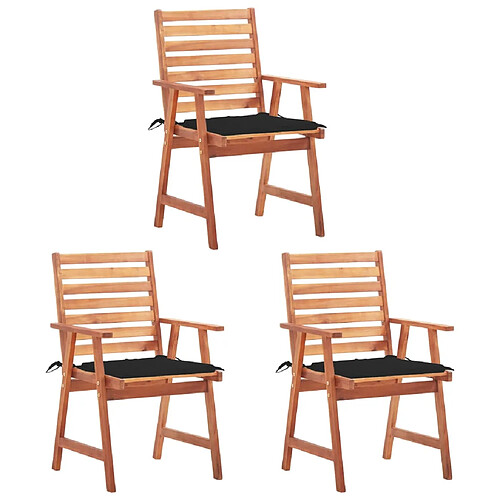 vidaXL Chaises à manger d'extérieur lot de 3 et coussins Acacia massif