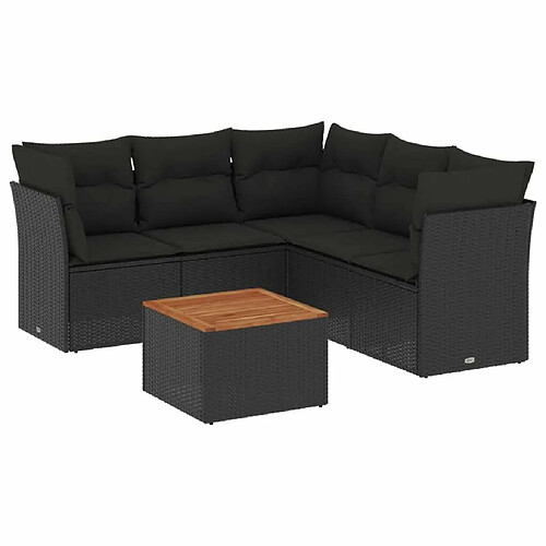 Maison Chic Salon de jardin 6 pcs avec coussins | Ensemble de Table et chaises | Mobilier d'Extérieur noir résine tressée -GKD90517