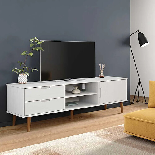 vidaXL Meuble TV MOLDE Blanc 158x40x49 cm Bois de pin massif