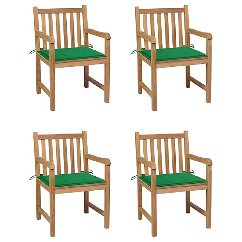 vidaXL Chaises de jardin lot de 4 et coussins vert Bois de teck solide