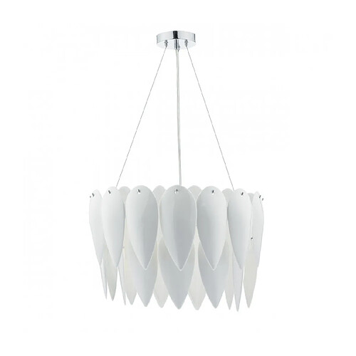 Luminaire Center Suspension Phillipa verre blanc céramique et chrome poli 3 ampoules