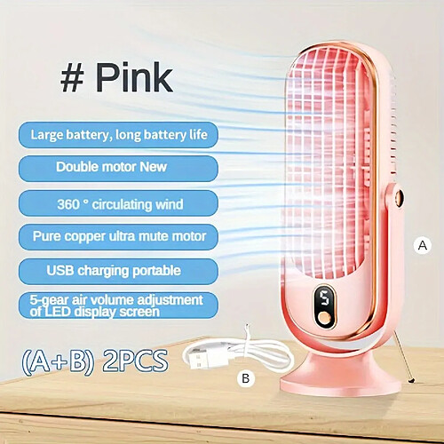 (Rose) Ventilateur De Climatiseur Portable, Grande Batterie Double Moteur Petit Refroidisseur d'Air Domestique