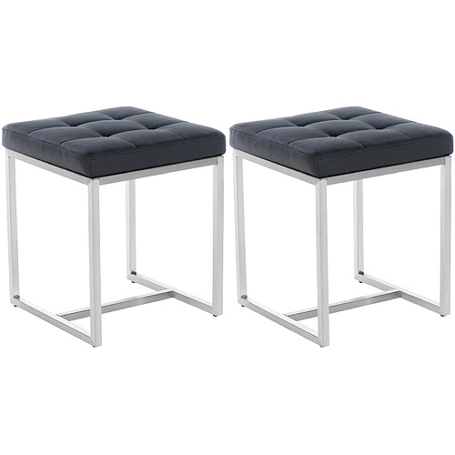 Decoshop26 Lot de 2 tabourets bas repose-pieds poufs forme carrée en PVC noir et acier inoxydable 10_0004469