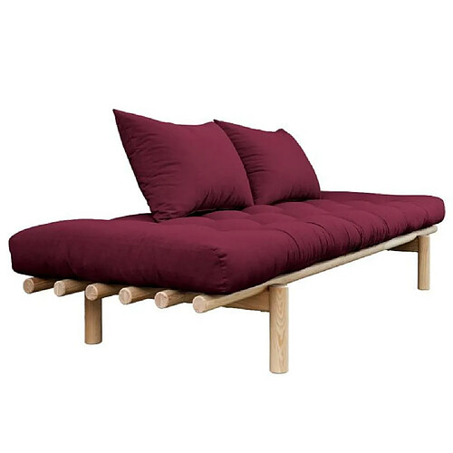 Inside 75 Méridienne futon PACE en pin coloris bordeaux couchage 75*200 cm.