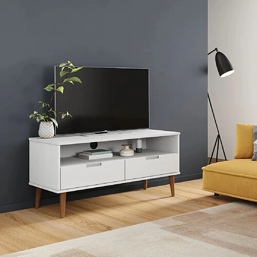 vidaXL Meuble TV MOLDE Blanc 106x40x49 cm Bois de pin massif