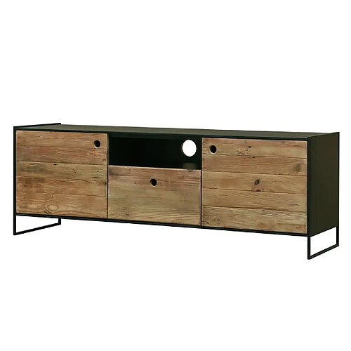 Pegane Meuble TV en bois de pin coloris noir /naturel - Longueur 144.5 x Hauteur 51 x Profondeur 40cm