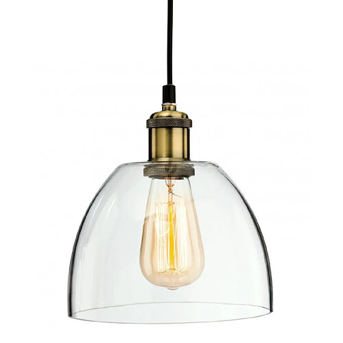 Luminaire Center Suspension 19 cm Empire, laiton antique et verre