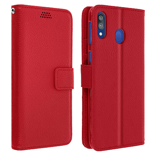 Avizar Housse Samsung Galaxy M20 Porte carte Support Vidéo Rouge