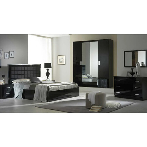 Dansmamaison Chambre Complète 180x200 Laqué Noir Brillant - AREZZO