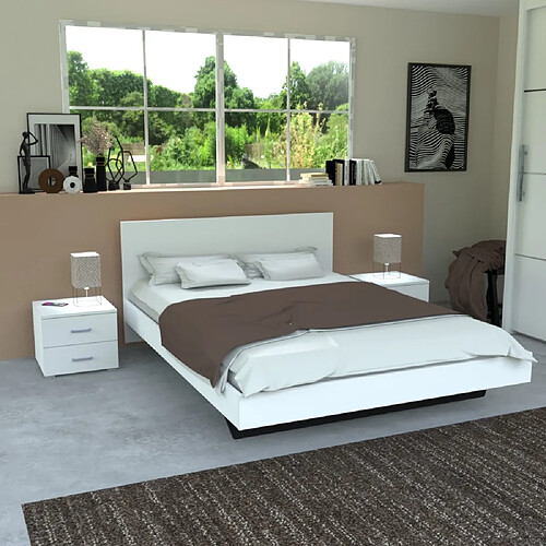 Le Quai Des Affaires Lit LOFT 140x190 + 2 chevets + sommier + tête de lit / Blanc