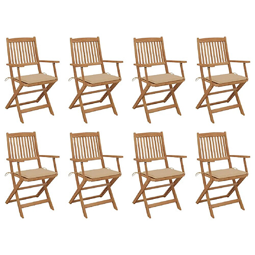 vidaXL Chaises pliables d'extérieur et coussins lot de 8 Bois d'acacia