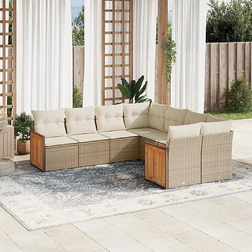 vidaXL Salon de jardin avec coussins 8 pcs beige résine tressée