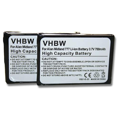 Lot 2 x Batterie vhbw 700mAh pour téléphone fixe sans fil Alan 777, Midland 777, PMR446, PMR446+ comme FB-777