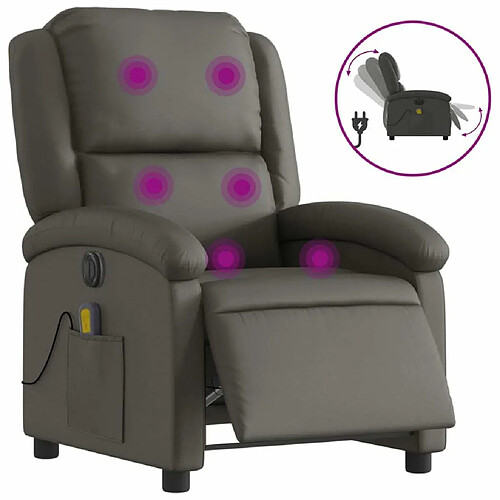 Maison Chic Fauteuil Relax pour salon, Fauteuil de massage inclinable électrique gris cuir véritable -GKD48179