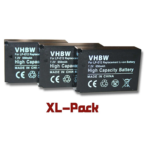 vhbw 3x batterie remplacement pour Canon LP-E12 pour appareil photo APRN (650mAh, 7,2V, Li-ion)