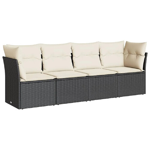 Maison Chic Salon de jardin 4 pcs avec coussins | Ensemble de Table et chaises | Mobilier d'Extérieur noir résine tressée -GKD29066