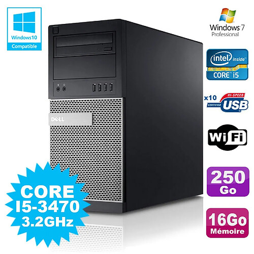 PC Tour Dell Optiplex 790 Intel I5-3470 3.2Ghz 16Go 250Go DVD WIFI Win 7 · Occasion