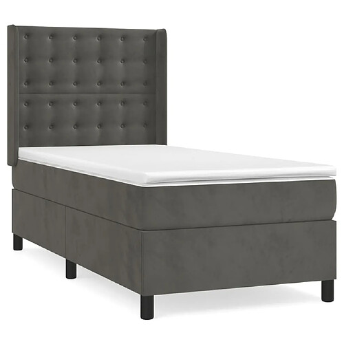 Maison Chic Lit adulte- Lit + matelas,Sommier à lattes de lit et matelas Gris foncé 90x190 cm Velours -GKD59357