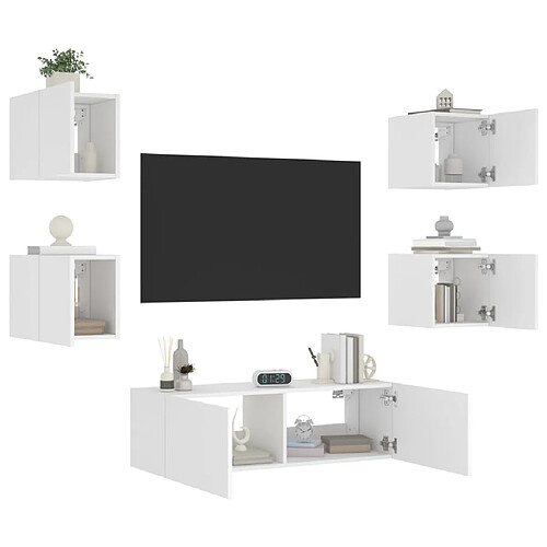 vidaXL Meuble TV muraux 5 pcs avec lumières LED blanc