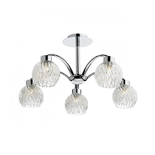 Luminaire Center Plafonnier Yasmin chrome poli et verre 5 ampoules