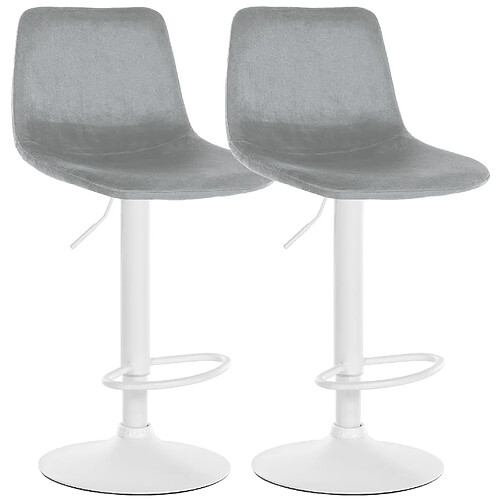 Decoshop26 Set de 2 tabourets de bar repose-pieds en métal blanc confortable en forme d'arc assise en velours gris 10_0004135