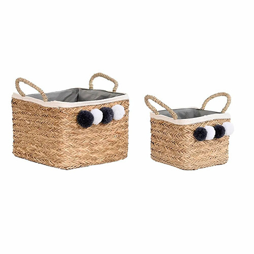 Set de basket DKD Home Decor Naturel Coton Pompons Fibre naturelle (33 x 33 x 25 cm)