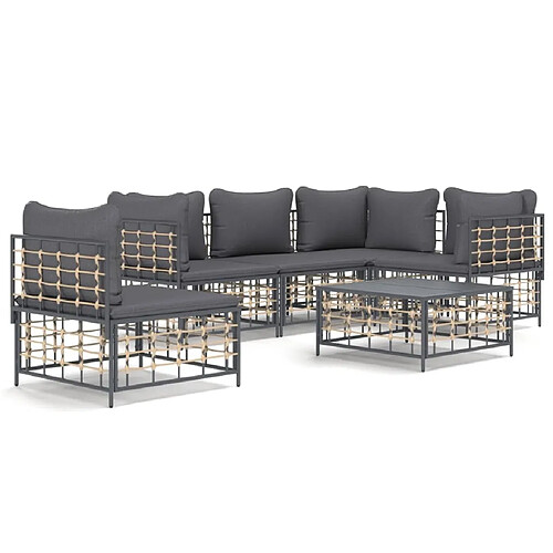 Maison Chic Salon de jardin 6 pcs + coussins - Mobilier/Meubles de jardin - Table et chaises d'extérieur anthracite résine tressée -MN69287