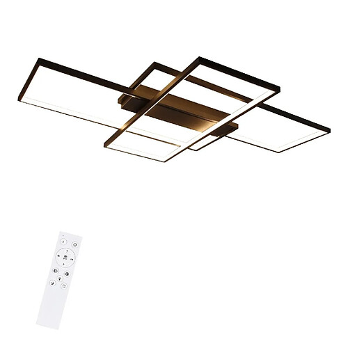 NETTLIFE Plafonnier Dimmable, 100x70x8cm, 3 Carrés Plafonniers LED noir Modernes avec Télécommande, 88W Acrylique Éclairage Lampe de Plafond