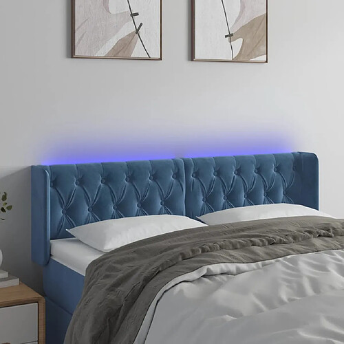 Maison Chic Tête de lit scandinave à LED,meuble de chambre Bleu foncé 147x16x78/88 cm Velours -MN25962