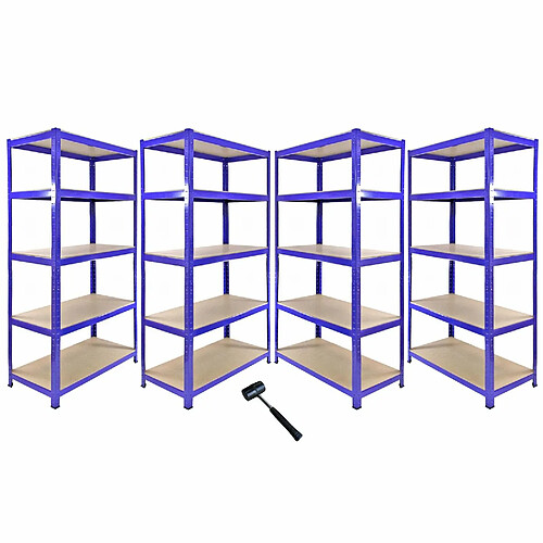 Monstershop Monster Racking 1 Rayonnage d'Angle T-Rax Bleu et 4 Rayonnages T-Rax Bleus en Acier Sans Boulons 90cm x 45cm x 180cm