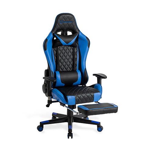 Chaise Gaming, Fauteuil de Bureau Gamer Ergonomique Foxsport, avec Repose-Pied Siège de Jeu Pivotant en Similicuir, Hauteur et Accoudoirs Réglables Bleu et Noir