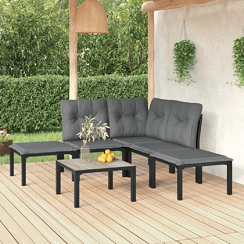 vidaXL Salon de jardin 6 pcs noir et gris résine tressée