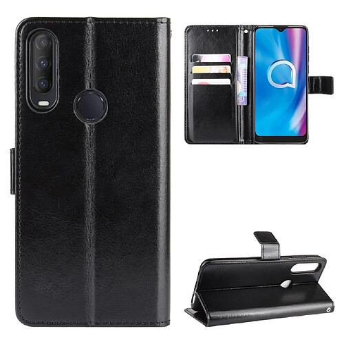 Etui en PU spécial peau de cheval fou avec sangle noir pour votre Alcatel 1S (2020)/1V (2020)/3L (2020)