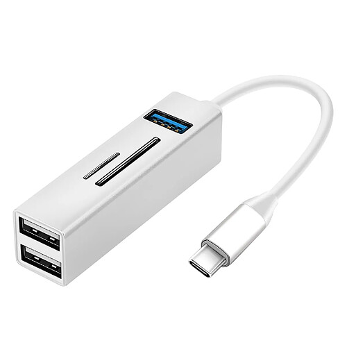 Avizar Hub USB-C 5 en 1 3x Ports USB Lecteur carte SD/micro-SD Argent