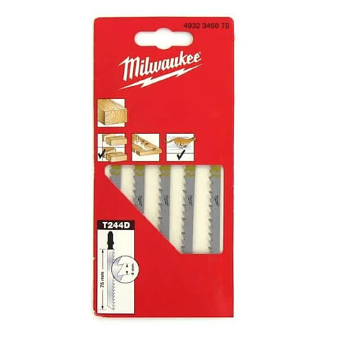 Pack de 5 lames scie sauteuse MILWAUKEE bois/PVC 75 mm denture de 4 mm 4932346078