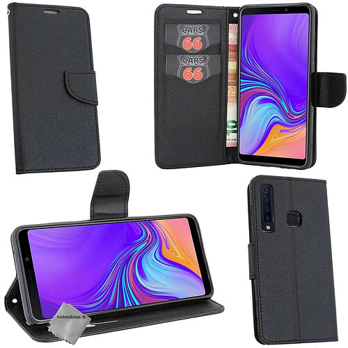 Htdmobiles Housse etui portefeuille pour Samsung Galaxy A9 (2018) + verre trempe - NOIR / NOIR