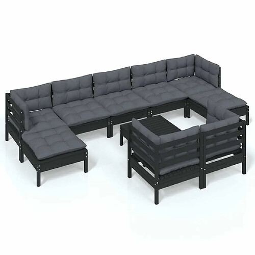 Maison Chic Salon de jardin 10 pcs + coussins - Mobilier/Meubles de jardin - Table et chaises d'extérieur Noir Bois de pin solide -MN56027