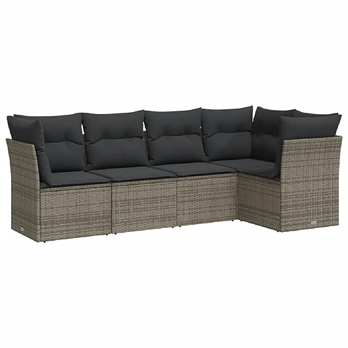 Maison Chic Salon de jardin 5 pcs avec coussins | Ensemble de Table et chaises | Mobilier d'Extérieur gris résine tressée -GKD94540