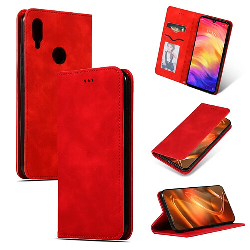 Wewoo Housse Coque Etui en cuir avec rabat horizontal magnétique Business Skin Feel pour Redmi Note7 et Redmi Note7 Pro Rouge