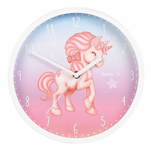 Hama Horloge Murale pour Enfant - Motif Licorne Magique - Mouvement à Quartz Silencieux - Affichage analogique de l'heure - Design Amusant - Diamètre : 25 cm - Multicolore