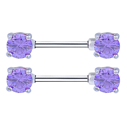 1 paire Zircon Shield Bar Barbell Nipplerings en acier inoxydable 14g violet