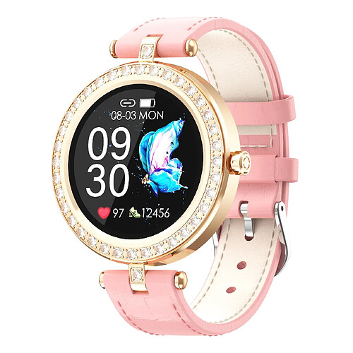 Chrono Montre connectée pour femmes, longue durée de vie de la batterie, support de suivi des sports, fréquence cardiaque / Bluetooth, lecture de musique pour Android / IOS / Samsung-Rose