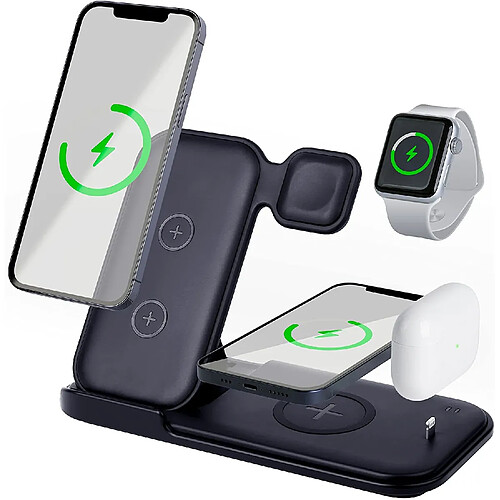 Chrono Support de chargeur sans fil, station d'accueil de chargement sans fil rapide 5 en 1 pour Apple Watch 6 7/Airpods 2 Pro/iPhone 13 12 11 Pro Max Mini SE X Xr Xs 8 Plus/iWatch/téléphones certifiés Qi,(noir)