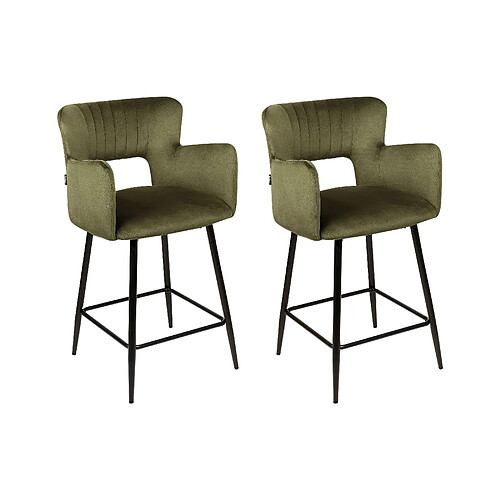 Beliani Lot de 2 chaises de bar SANILAC Velours Vert olive