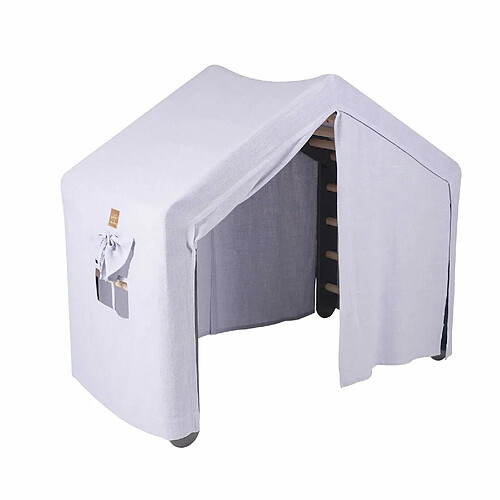 MeowBaby Grande Maison avec échelle pliable pour enfants. Bois, Lin, Coton Maison grise-bleue Échelle grise