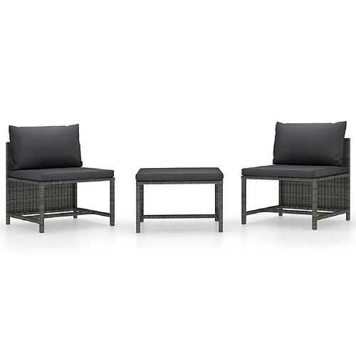 vidaXL Salon de jardin 3 pcs avec coussins Gris Résine tressée