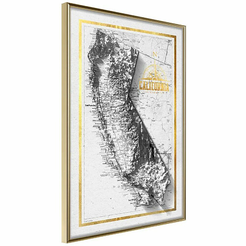 Paris Prix Affiche Murale Encadrée Raised Relief Map California 20 x 30 cm Or