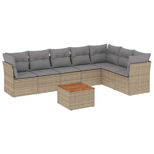 Maison Chic Ensemble à manger d'extérieur 8 pcs avec coussins,Salon de jardin,Mobilier de jardin mélange beige résine tressée -GKD205913