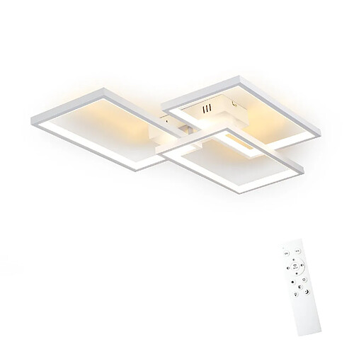 NETTLIFE Plafonnier LED en métal blanc 72W 80cm Lampe de salon moderne à intensité variable avec Design rectangulaire pour à coucher, chambres