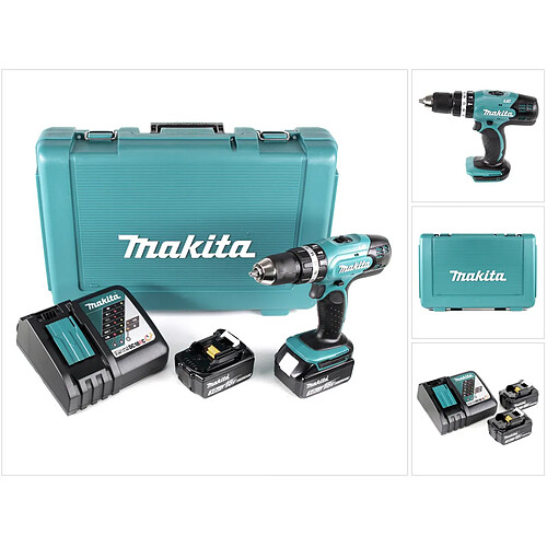 Makita DHP 453 RFE Perceuse visseuse à percussion sans fil 18 V + 2x Batteries BL 1830 3,0 Ah + Chargeur DC18RC + Coffret de transport